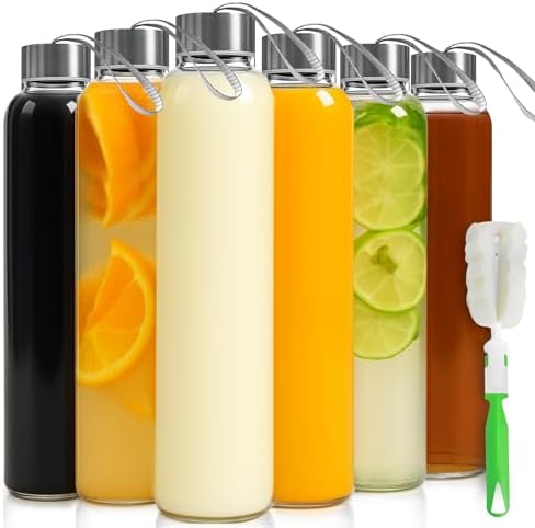 Epica Clear Glass Bottles with Lids, 18 oz Water Bottles, Loop Caps