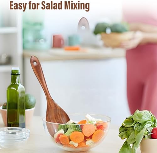 Wood Salad Serving Utensil, Wooden Salad Fork, Teak Wood Salad Server for Kitchen Cooking