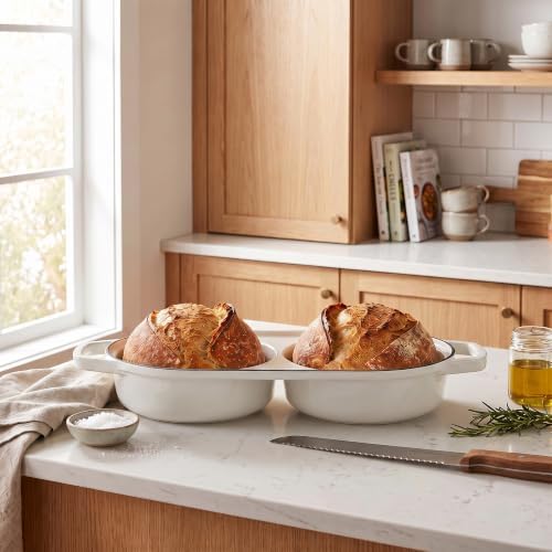EDGING CASTING Enameled Cast Iron Double Bread Dutch Oven, White