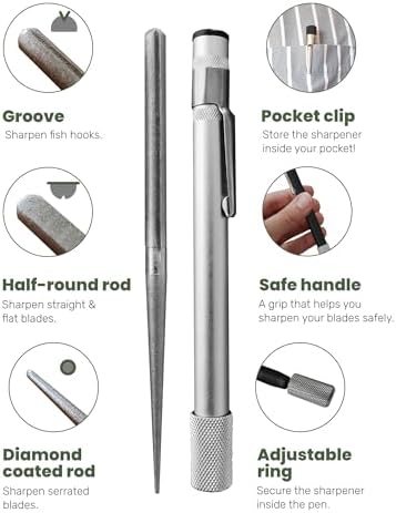 Wamery Serrated Knife Sharpener 2 Pack, Retractable Diamond Rod Pocket