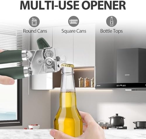 Safring Can Opener Manual, Heavy Duty Handheld Strong Can Opener with Soft Touch Handle, Sharp Blade Smooth Edge, Can Openers with Multifunctional Bottle Opener, Hunter Green