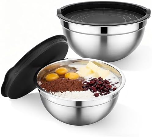 Beasea Stainless Steel Mixing Bowls with Lids, 2 Pack 2.5 QT Stackable Nesting Metal Mixing Bowls with Lids Set, for Baking, Prepping, Serving, Cooking, Kitchen Food Storage