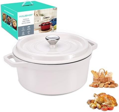 HAUSHOF 5.3QT Cast Iron Dutch Oven, Non-Stick Pot with Lid