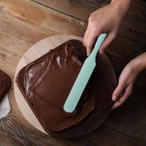 Silicone Jar Spatula,Non-Stick Heat Resistant Kitchen Thin Spatula,Sourdough Stirring Stick,Jam Spreader for Peanut Butter,Cake Cream Butter Spatulas for Scraping Icing Bread Cream (Light green)