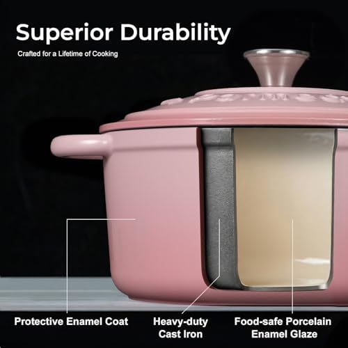Parmedu 5.5QT Enameled Cast Iron Dutch Oven for Sourdough Bread Pink