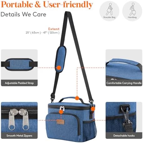 Lifewit Reusable Insulated Lunch Bag, Portable Cooler Freezable Soft Lunchbox Leakproof with Adjustable Shoulder Strap for Men Women Adult for Work Picnic or Travel, 9L 12 Can, Dark Blue