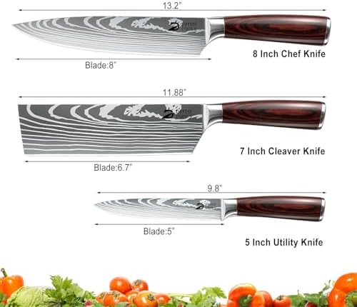 Dfito Kitchen Knife Set 3 Pieces, Professional Chef Knives Set Gift Box