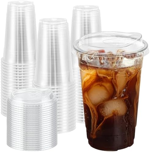 BYSNOW 50 Pack 20 oz Clear Plastic Cups with Sip Lids, Iced Coffee Cups