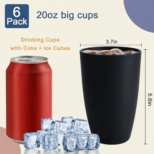 Wheat Straw Cups Set of 6, 20oz Plastic Tumblers - Blackbeige