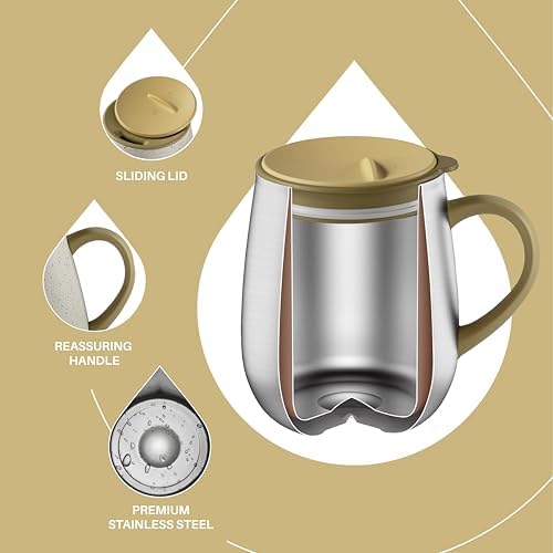 Ideus 16 oz Insulated Coffee Mug with Lid and Handle (Eggshell Yellow)