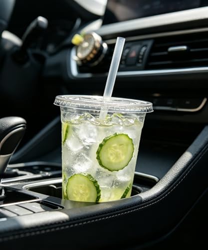 Ginkgo 50 Pack 24 oz Clear Plastic Cups with Lids and Straws