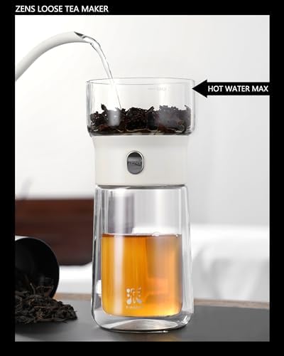 ZENS Modern Glass Infuser Pot, One Touch Tea Maker for Loose Leaf Tea