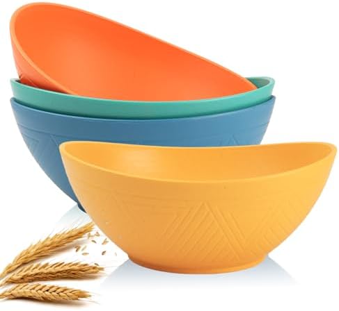 Homienly 9.6 inch Serving Bowls, Large Serving Dishes for Wedding Parties, 60 OZ Centerpiece Serving Bowls for Salad, Popcorn, Pasta, Dinner, Oval Shape, Microwave & Dishwasher Safe, Set of 4, Multi