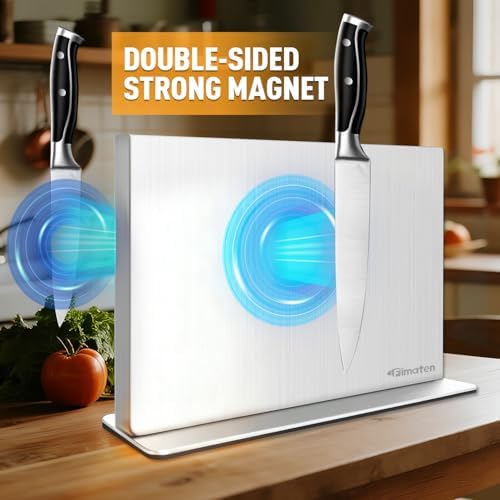 Magnetic Knife Block Stand Without Knives 16 Inch Silver Stainless Steel Double Sided Home Kitchen Organizer Storage Knife Holder Board for Counter Top with Strong Magnets