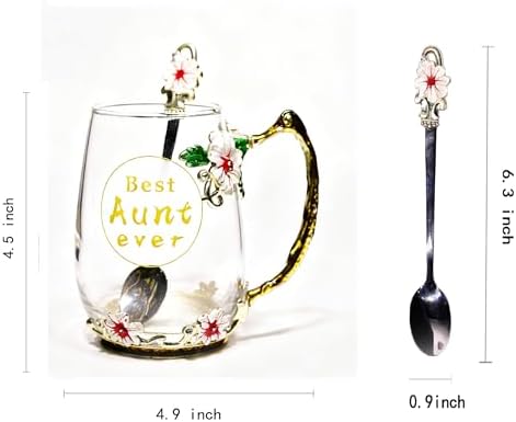 Best Aunt Ever Printed Flower Tea Glass - Hidden in Socks, Perfect Christmas Thanksgiving Gift for Aunt Auntie or Neighbor