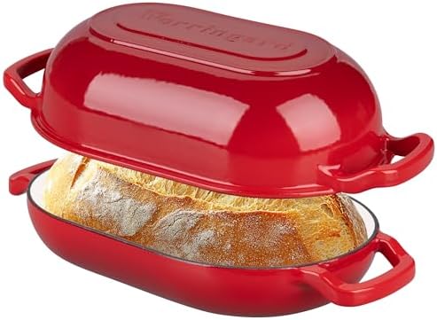 VORRINGARD Enameled Cast Iron Sourdough Bread Oven, Dutch Oven, Loaf Cast Iron Bread Pan for Homemade Bread Baking, Meatloaf Pan with Lid, 5QT, Red