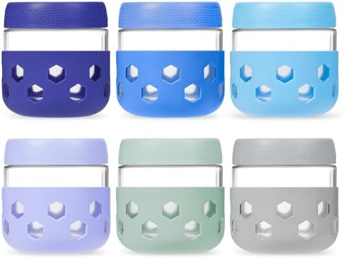 Gemice 6-Pack 10 oz Overnight Oats Containers with Lids and Silicone Sleeves, Glass Mason Jars with Airtight Lid, Dishwasher Safe, Wide Mouth Chia Seed Pudding Meal Prep Jar for Yogurt Berries Snack