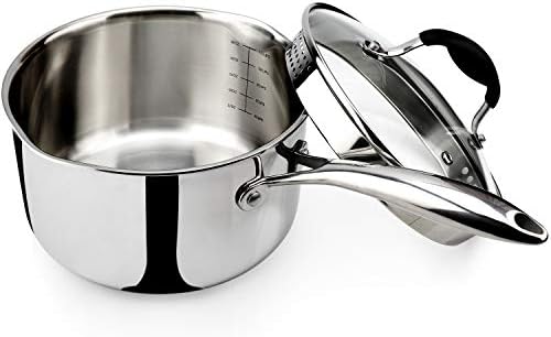 AVACRAFT 3.5 Quart Tri-Ply Stainless Steel Saucepan with Glass Strainer Lid