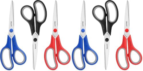 iBayam 8.5" Household Scissors All Purpose 6 Pack, Red Black Blue Scissors