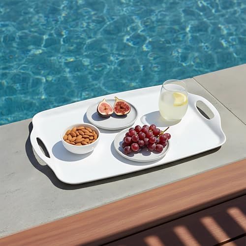 TP Melamine Serving Trays with Handles, 17” x 12”, Set of 2, Pure White
