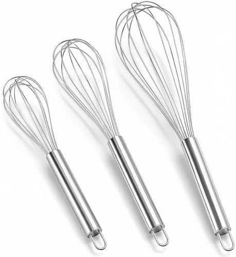 3 Pack Stainless Steel Balloon Whisk Set, 8/10/12 Inch Manual Egg Beater, Multipurpose Kitchen Wire Whisk for Baking, Cooking, Blending & Stirring