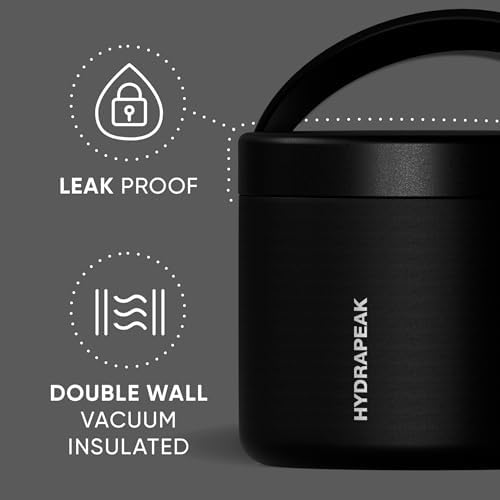 Hydrapeak 18oz Stainless Steel Vacuum Insulated Food Jar for Hot Food and Cold Food, Wide Mouth Leak-Proof Soup Jar for Adults, 10 Hours Hot and 16 Hours Cold (Black)