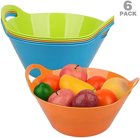 Tiawudi 6 Pack Snack Bowls (4.9L Large), Plastic Serving Bowls for Party, Large Bowls with Handles for Kitchen, Fruit, Cereal, Candy, Salad and Chip, Microwave Safe