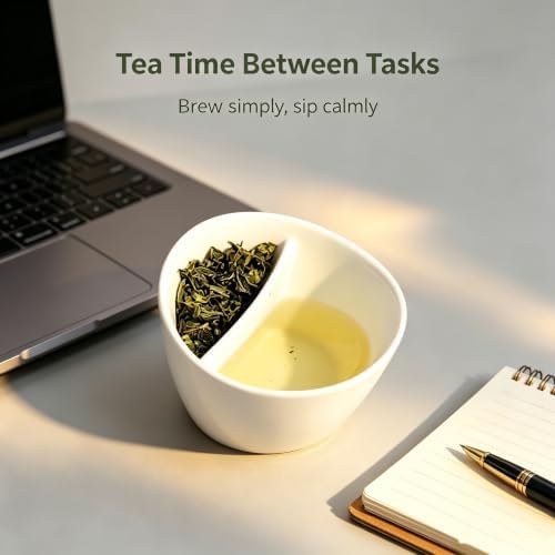 Creative Tilt-to-Brew Smart Teacup, Separate Tea & Water Design Ceramic Integrated Tea Separation tilt Tea Cup, Adjustable Solubility, Easy to Use (black)