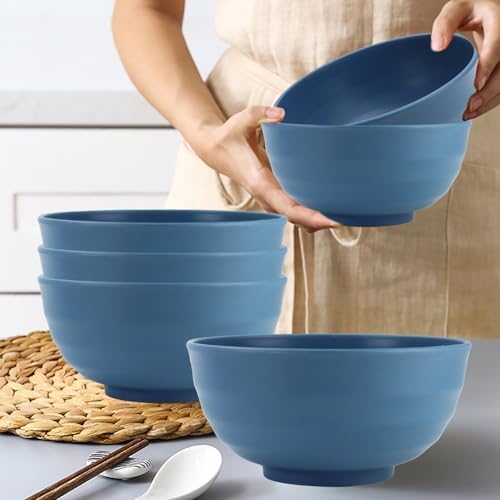 Large Soup Bowls 60 OZ, Unbreakable Wheat Straw Bowl Set of 6(Bule)