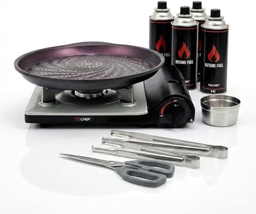 TECHEF - Stovetop Korean BBQ Non-Stick Grill Pan with Agni Portable Gas Stove Burner, Made in Korea (Master KBBQ Set)
