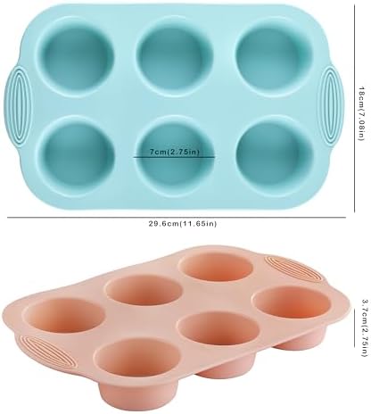 XZZWLL 3 Pack Silicone Muffin Pan, 6 Cup Nonstick Cupcake Molds for Baking
