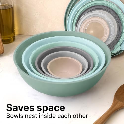 Zulay Kitchen 12 Piece Plastic Nesting Mixing Bowl Set - Colorful Bowls with Lids - Microwave and Freezer Safe (Mint Ombre)