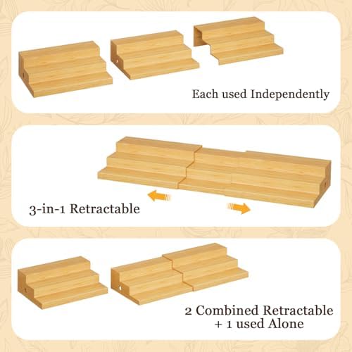 3-Tier Extra-Long Expandable Bamboo Can Rack for Pantry, Holds 45 Cans