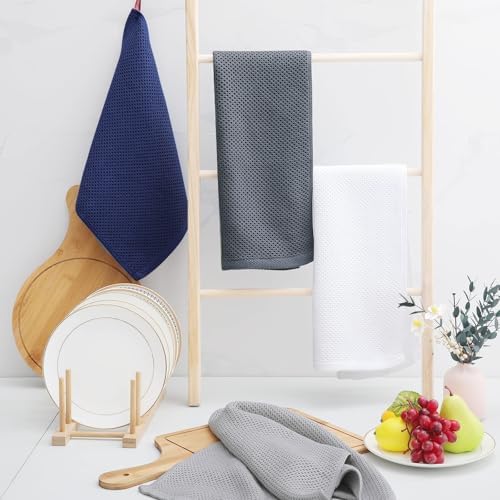 Homaxy 100% Cotton Waffle Weave Kitchen Dish Towels 12-Pack, Light Gray