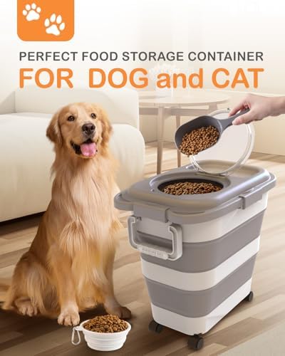 25-28Lbs Dog Food Storage Container Airtight,Collapsible Pet Food Storage
