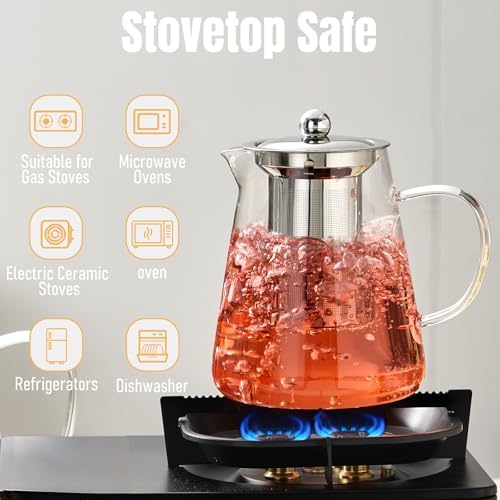 Baalaka Tea Infuser Pot, 32 oz Clear Borosilicate Glass Kettle, Stovetop