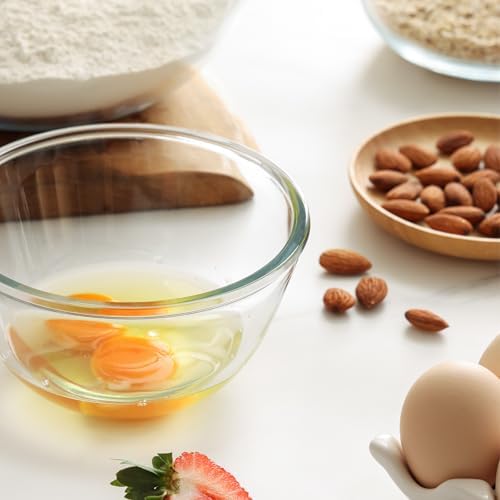 Cuiselect Small 3pc Glass Mixing Bowls Sets (1.64QT, 1.16QT, 0.85QT), Nesting Mixing Bowls for Cooking Prep, Baking, Storage, Salad Bowls Sets-Dishwasher Microwave Freezer Safe