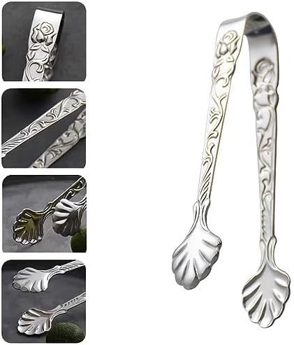 2pcs Stainless Steel Rose Design U-shaped Tongs, Mini Sugar Cube Ice Tongs for Tea Party Coffee Bar (Silver)
