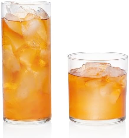 Libbey Miles Tumbler and Rocks Bar Drinkware Glasses Set, Clear All-Purpose 16 Piece Glassware Set, Sleek Glass Drinking Cups for Everyday Use