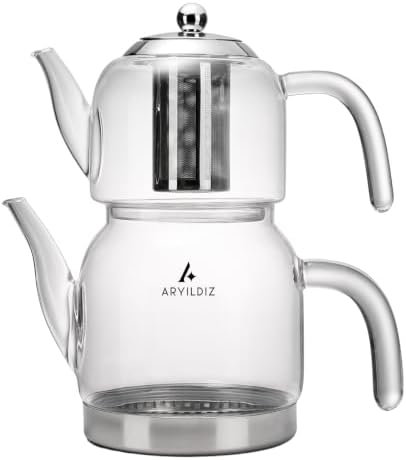 Borosilicate Glass Teapot Set, 2.5 lt Total Capacity, Drip-Free Spouts