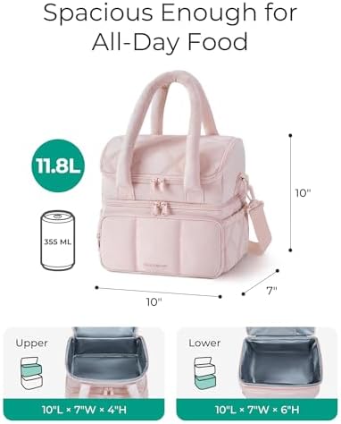 BAGSMART Lunch Bag Women, Double Deck Insulated Lunch Box, Olive Green