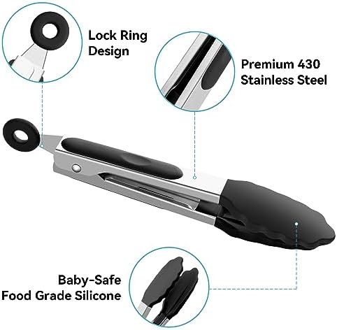 7-Inch Kitchen Tongs Set of 3, Cooking Tongs with Silicone Tips