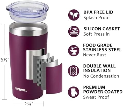 SUNWILL Coffee Tumbler, 20 oz Insulated Travel Mug Stainless Steel