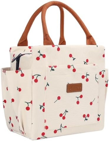 Joymee Lunch Bag Women Leakproof Cute Reusable Lunch Bag - Corduroy Cherry