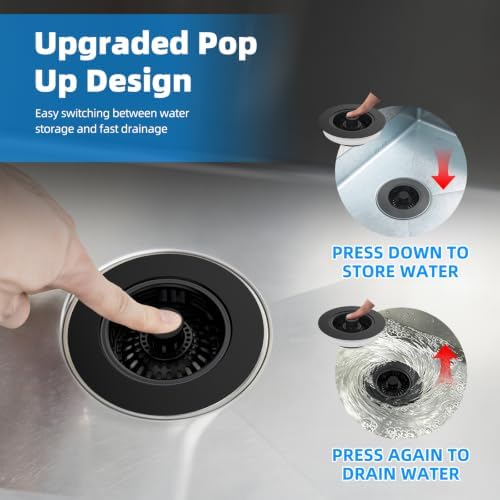 Hibbent 2 Pack 3 in 1 Kitchen Sink Drain Strainer, Metal Pop Up Stopper