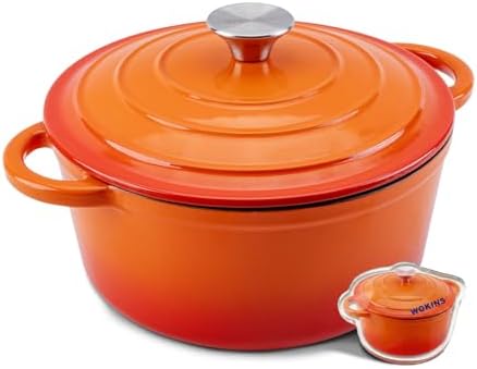 4-QT Enameled Cast Iron Round Dutch Oven With Lid,Oven safe,Orange
