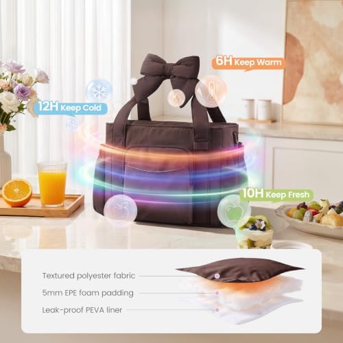 LOVEVOOK Insulated Lunch Box for Women,Adult Lunch Cooler Tote Bag with Bow