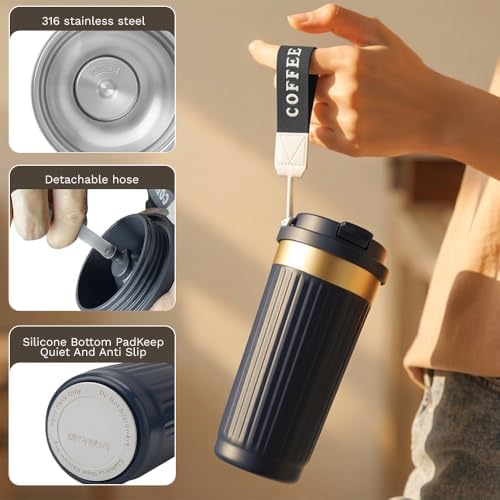 Vacuum Insulated Stainless Steel Travel Coffee Mug,Leak Proof Cup with Lid
