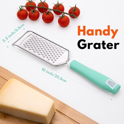 Rainspire Professional Cheese Graters for Kitchen Stainless Steel Handheld, Metal Lemon Zester Grater With Handle For Cheese, Chocolate, Spices, Kitchen Gadgets And Tools, Soft Grip Handle, Mint Green