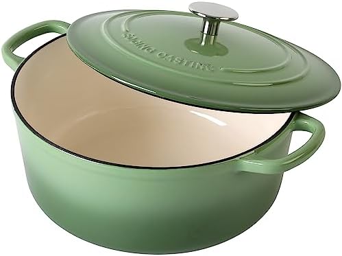 EDGING CASTING Enameled Dutch Ovens Cast Iron Dutch Oven Pot with Lid for Bread Baking, Cook, Dual Handle, 7 Quart, Pistachio Green